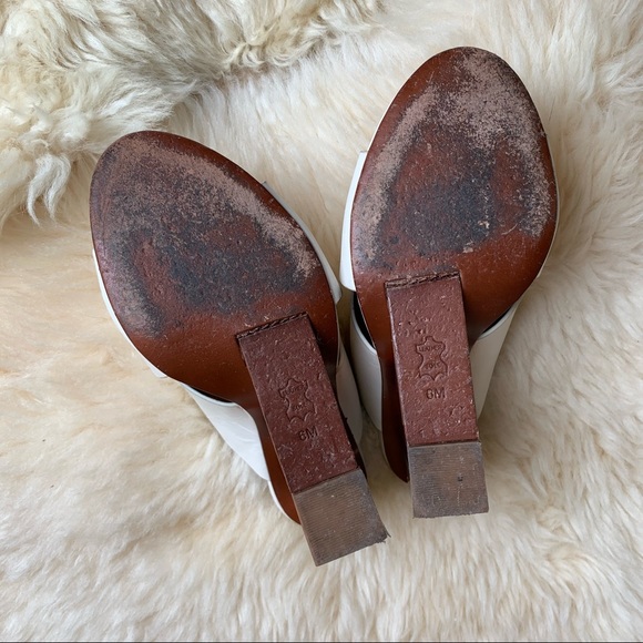 Tory Burch Leather Perspex Wedge Mules Cube Leather Crossover Wedge Sandals - Picture 12 of 16